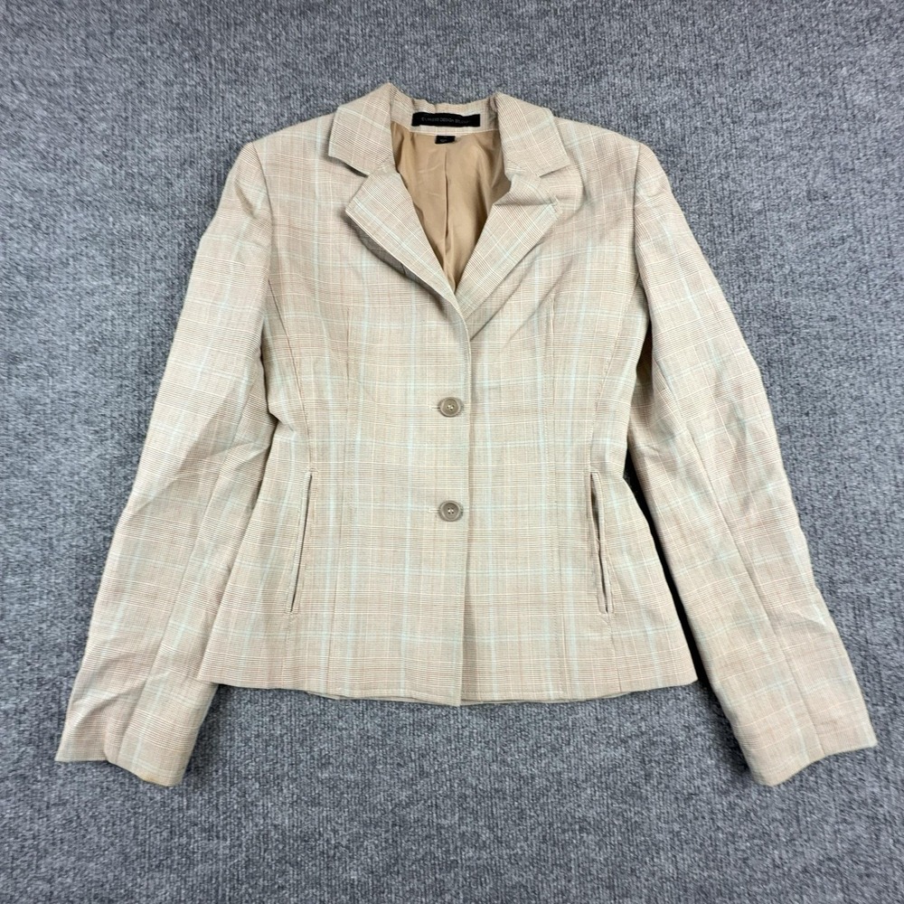 Express Design Studio Blazer Womens 0 Beige Plaid Two Button Lined Jacket Career